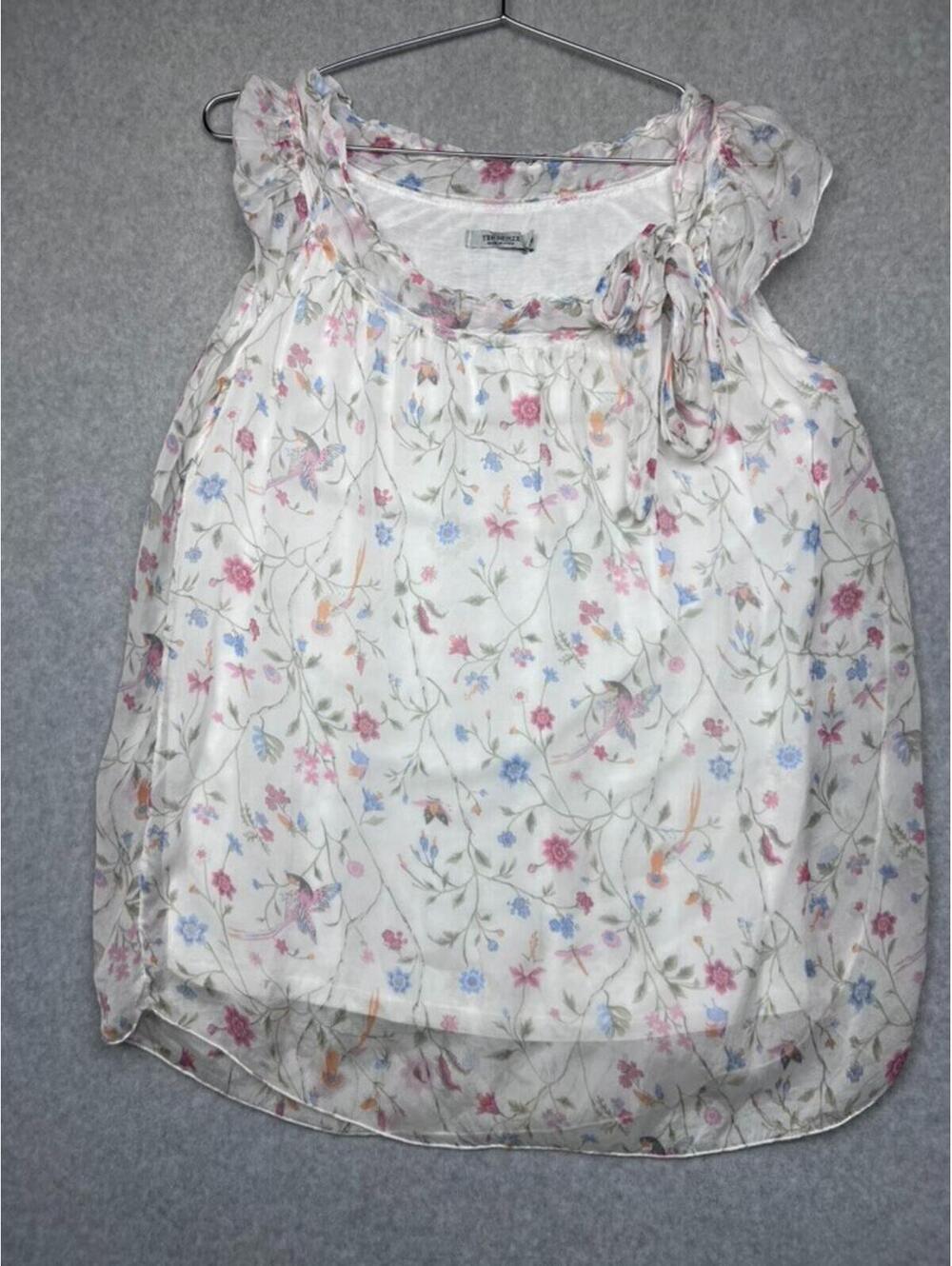 Tendenze Italy Silk Floral Blouse S Fairycore Sheer Cottagecore Romantic Tie Top